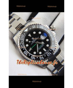Réplique de montre Rolex GMT Master II à mouvement japonais, boîtier en acier et cadran noir