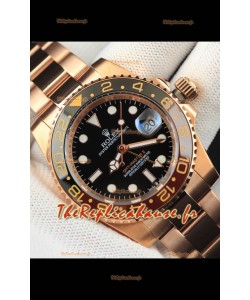 Montre Rolex GMT Master II plaquée or rose, réplique japonaise, cadran noir