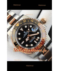 Rolex GMT Master II, réplique japonaise de montre plaquée or rose bicolore à cadran noir