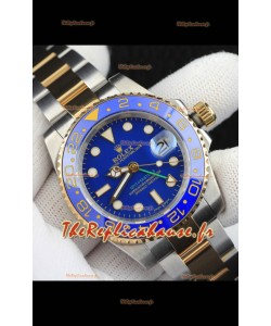 Rolex GMT Master II, réplique japonaise de montre plaquée or rose bicolore à cadran bleu