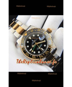Rolex GMT Master II, réplique japonaise de montre plaquée or rose bicolore à cadran noir