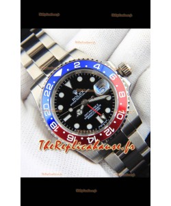 Réplique de montre Rolex GMT Master II à mouvement japonais, boîtier en acier et cadran noir