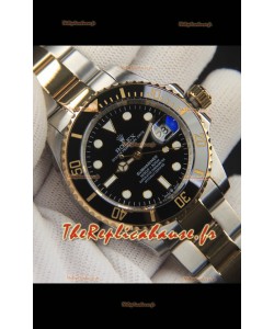 Réplique japonaise de la montre Rolex Submariner 904L bicolore or jaune - Lunette en céramique noire