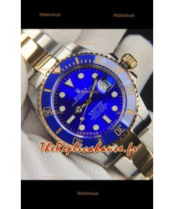 Réplique japonaise de la montre Rolex Submariner 904L bicolore or jaune - Lunette en céramique bleue