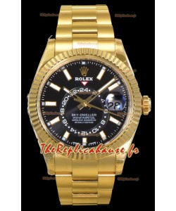 Rolex Sky-Dweller REF# 336235 Montre à cadran noir en or jaune Boîtier acier 904L Réplique 1:1