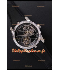 Montre suisse Roger Dubuis Excalibur Araignée Volante Tourbillon Squelette Boîtier Titane Miroir 1:1