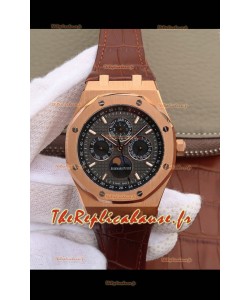 Montre Audemars Piguet Royal Oak Calendrier Perpétuel Réplique Suisse boîtier en or rose avec cadran gris