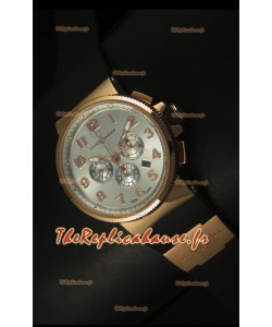 Chronographe Ulysse Nardin Marine avec cadran noir avec chiffres arabes en acier et or rose - Réplique miroir 1:1