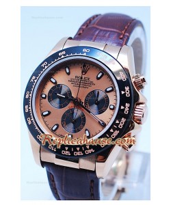 Rolex Daytona Chronograph Lunette MonoBloc Cerachrom Face Or Rose Boîtier en Or Rose Bracelet Marron