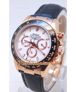 Rolex Daytona Chronograph MonoBloc Cerachrom Bezel Visage Blanc Boîtier Or Rose Bracelet Noir