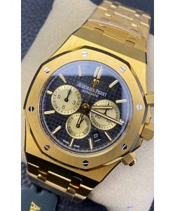 Audemars Piguet Royal Oak Chronographe Or Jaune Cadran Noir Bracelet Acier Réplique Montre Suisse