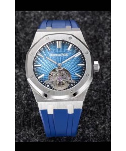 Montre Audemars Piguet Royal Oak Tourbillon 41mm Cadran bleu en boîtier 904L - Cadran bleu tapisserie 