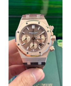 Audemars Piguet Royal Oak Chronograph or rose cadran marron bracelet cuir montre suisse réplique