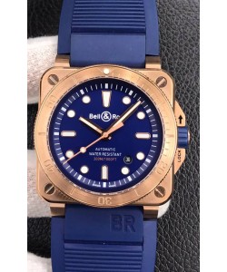 Bell & Ross BR03-92 Diver Or Rose Cadran Bleu Réplique Suisse Montre 1:1 