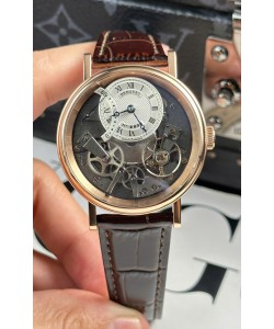 Breguet Tradition 7057BR/R9/9W6 Tourbillon simple en or rose Réplique de la montre suisse à bracelet marron