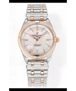 Breitling Chronomat 36MM Boîtier or rose 2 tons Réplique de montre 1:1 Cadran perle