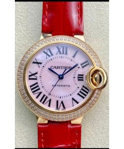 Ballon De Cartier Suisse Automatique 1:1 Miroir Qualité 33MM en Or Rose Cadran Perle Rose