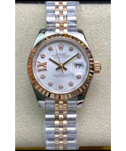 Rolex Datejust 28MM Réplique Suisse en Acier 904L 2 tons or rose avec cadran blanc - Réplique Miroir 1:1