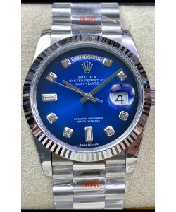 Réplique Rolex Day Date 36MM M128239-0023 en acier 904L avec cadran bleu et miroir 1:1