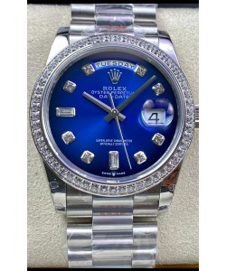 Réplique de la montre Rolex Day Date 36MM M128239-0023 904L en acier, cadran bleu, miroir 1:1