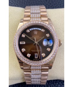 Réplique de montre Rolex Day Date Presidential M128345rbr-0041 en or rose 18 carats 36MM - cadran marron qualité miroir 1:1