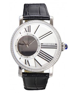Rotonde de Cartier en acier inoxydable - bracelet cuir - réplique de montre à quartz suisse 