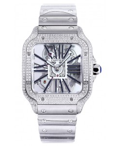 Montre Santos de Cartier en cadran squelette - lunette diamants en boîtier acier Réplique Suisse