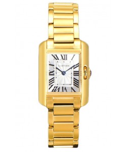 Montre Cartier Tank Anglaise en or jaune sur bracelet acier Montre suisse à quartz 30 mm