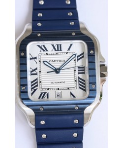 Santos De Cartier 1:1 Lunettes DLC Bleu Réplique Suisse 40MM - Bracelet en caoutchouc