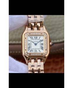 Cartier PANTHERE Edition 1:1 Montre Suisse Miroir Or Rose Cadran Blanc - Lunette Diamants