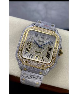 Cartier "Santos De Cartier" Acier 904L Diamants Cadran Romain Réplique miroir 1:1 - 40MM - Diamants véritables