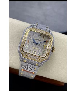 Cartier "Santos De Cartier" 904L Acier Diamants Cadran Arabe Coloré Réplique miroir 1:1 - 40MM - Diamants Véritables
