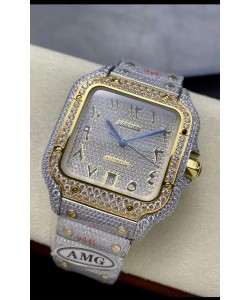 Cartier "Santos De Cartier" 904L Acier Diamants Cadran Arabe Or Réplique miroir 1:1 - 40MM - Diamants Véritables