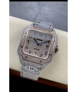 Cartier "Santos De Cartier" 904L Acier Diamants Cadran Arabe Réplique miroir 1:1 - 40MM - Diamants Véritables