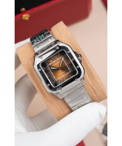 Cartier Santos De Cartier 904L Acier Cadran Brun Réplique 1:1 - 35MM Montre Acier Inoxydable