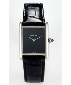 Tank Must Cartier Montre Super Clone Edition 33.7MM en acier avec cadran noir 