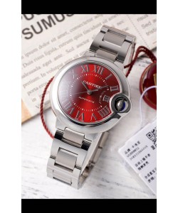 Ballon De Cartier Automatique Suisse Cadran Rouge Qualité Miroir 33MM en Acier Inoxydable 