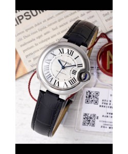 Ballon De Cartier Automatique Suisse Cadran Blanc Qualité Miroir 33MM en Acier Inoxydable 