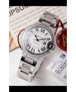 Ballon De Cartier Automatique Suisse 1:1 Qualité Miroir 33MM en Acier Lunette Diamants
