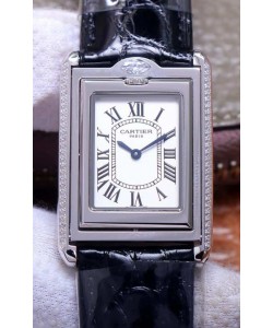 Cartier Tank Reversible Montre Suisse à Quartz Réplique en Boîtier Acier - Bracelet Noir