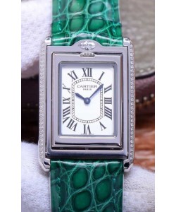 Cartier Tank Réversible Montre Suisse à Quartz en Boîtier Acier - Bracelet Vert