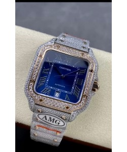 Cartier "Santos De Cartier" Réplique 1:1 Cadran Bleu - 40MM - Diamants Véritables