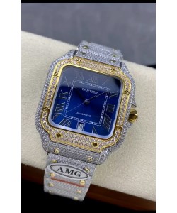 Cartier "Santos De Cartier" Réplique miroir 1:1 à cadran bleu - 40MM - Diamants véritables 