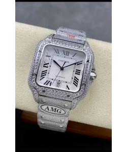 Cartier "Santos De Cartier" 904L Acier Cadran Blanc Réplique miroir 1:1 - 40MM - Diamants Véritables 