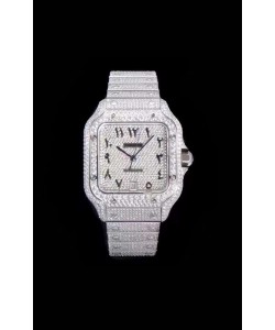 Montre "Santos De Cartier" Réplique Suisse avec cadran incrusté de diamants dans un boîtier en acier 40MM