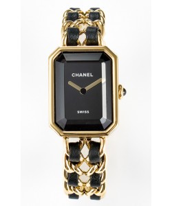 Montre Chanel Premiere Edition Originale en noir et chaînes en or Montre à quartz suisse