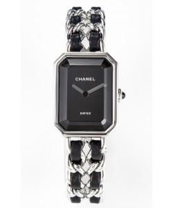 Montre Chanel Premiere Gourmette en noir et chaînes en acier Montre à quartz suisse