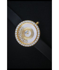 Chopard Happy Diamonds 36mm, Sangle Noire et Cadran Blanc