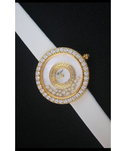 Chopard Happy Diamonds 36mm, Sangle Blanche et Cadran Blanc