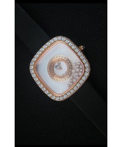 Chopard Happy Diamonds 38mm, Sangle Noire et Cadran Blanc
